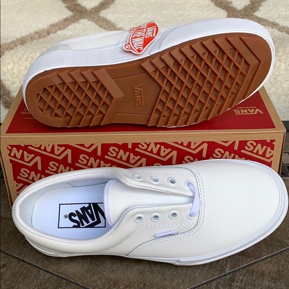 vans era stacked leather white platform shoes